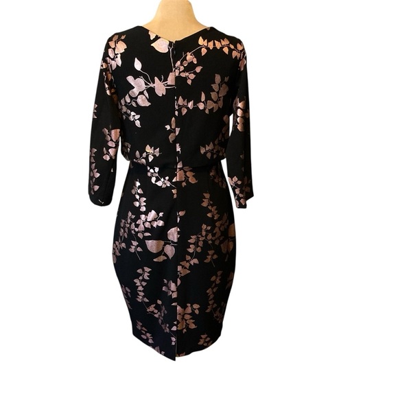 Belle by Badgley Mischka Draped Boat Neck 3/4 Sleeve Blouson Dress w/Rose Gold - Picture 2 of 13